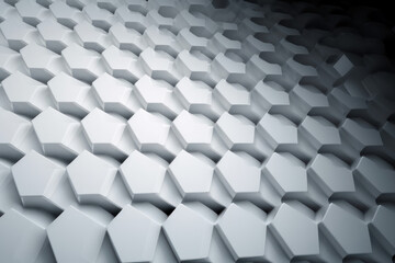 Abstract background, white geometric honeycomb pentagons. AI generative.