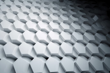 Abstract background, white geometric honeycomb pentagons. AI generative.