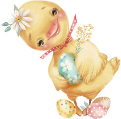 Cute Easter illustration of little duckling