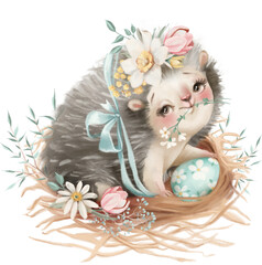 Cute Easter illustration of hedgehog - 585094271