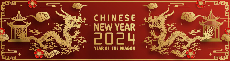 Obraz premium Happy chinese new year 2024 year of the chinese dragon zodiac