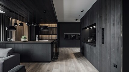 Modern black living room by wooden, luxury interior to dazzle everyone