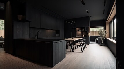 Fototapeta premium Modern black living room by wooden, luxury interior to dazzle everyone