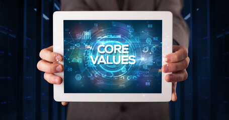 Person holding tablet, business concept