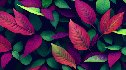Obraz na płótnie Canvas Foliage Leaves Background Botanical Flowers with copy space An Artistic Creation of Exotic Leaves in Warm Summery Colors Through Generative AI