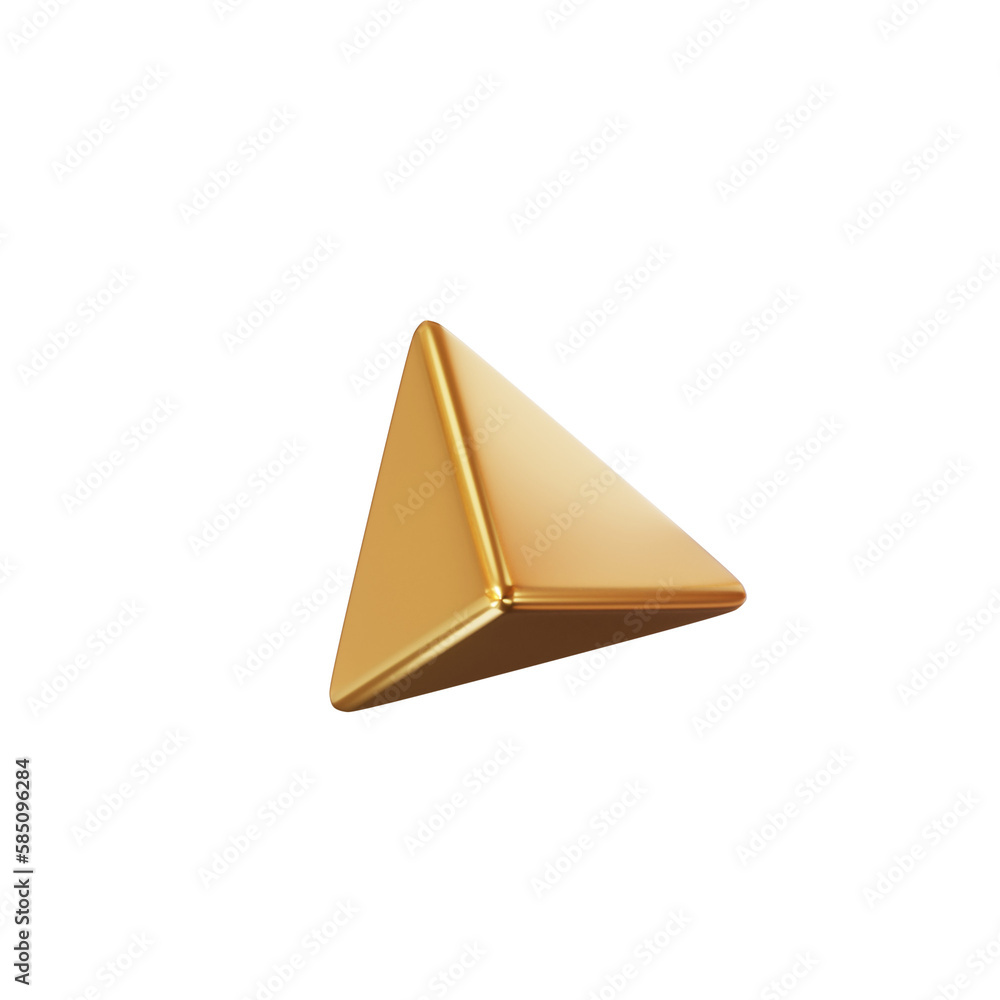 Poster 3d gold geometry shape pyramid. metal simple figure for your design on isolated background. 3d rende