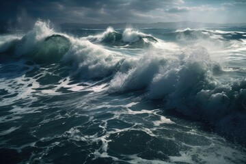 Fototapeta na wymiar Nature's Fury: A High-Detail Photorealistic Depiction of the Ocean's Stormy Waves and Tsunami 19
