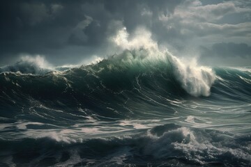 Naklejka na ściany i meble Nature's Fury: A High-Detail Photorealistic Depiction of the Ocean's Stormy Waves and Tsunami 17