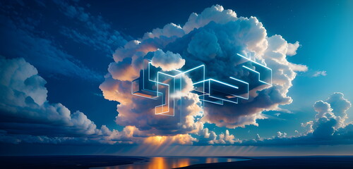 Cloud Network Solution computing big data center, futurist infrastructure generative ai digital concept illustration designing machine gadgets,