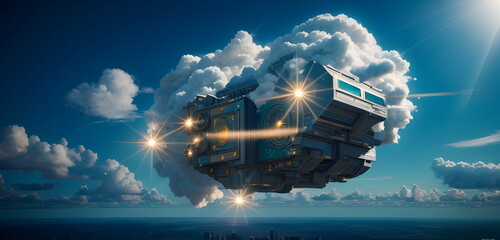 Obraz na płótnie Canvas Illustration concept of cloud computing service future data storage computing power Generative Ai concept illustration design hi tech sci fi concept art