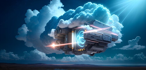 Illustration concept of cloud computing service future data storage computing power Generative Ai concept illustration design hi tech sci fi concept art