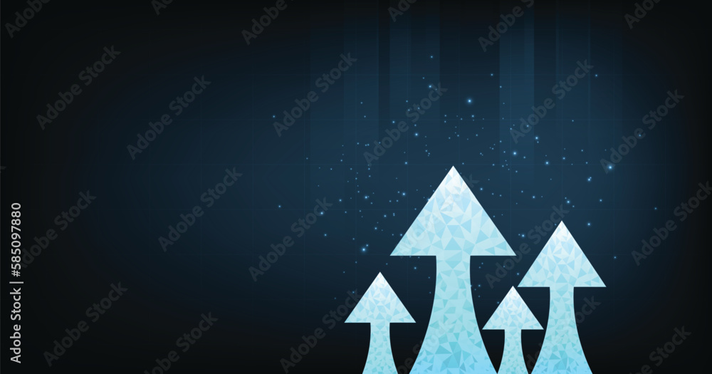 Leinwandbilder growth business on successful with arrow up digital on dark blue background. growing graph arrow ico