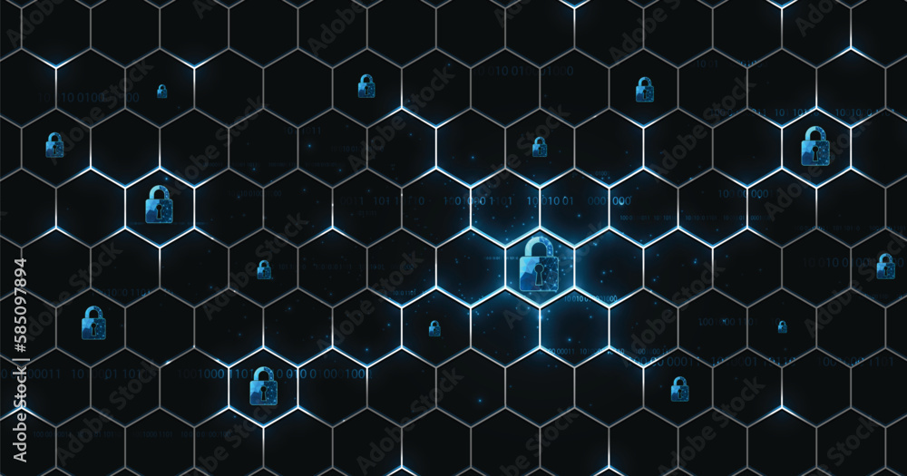 Fototapete internet security and data prevention concept.security padlock lock icon on dark blue background.tec