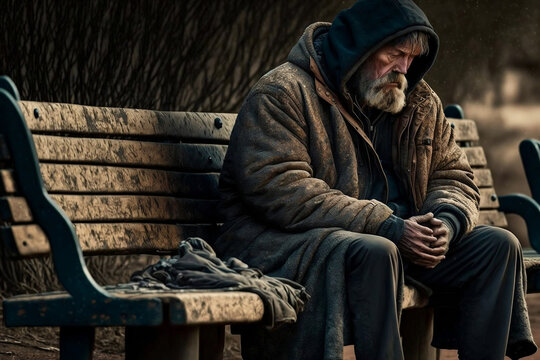 Homeless man on a bench, generative ai