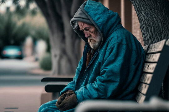 Homeless man on a bench, generative ai