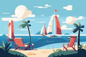 Landscape with Beach minimalistic vector style design - Generative AI illustration