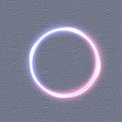 Abstract neon blue-violet ring. A bright plume of luminous rays swirling in a fast spiraling motion. Light golden swirl. Curve gold line light effect. Vector