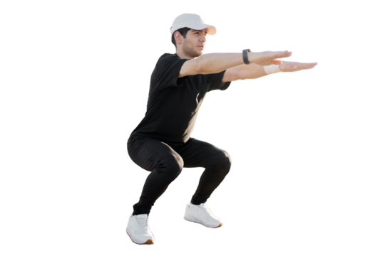 Man Squats Fitness Healthy Lifestyle cardio workout, Transparent background, png, isolated.