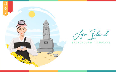 Jeju island background template. Haenyeo, Jeju island female diver.