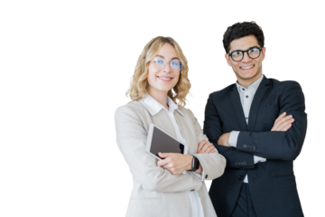 Colleagues business managers office employees partners male and female startup, transparent background, png, isolated.