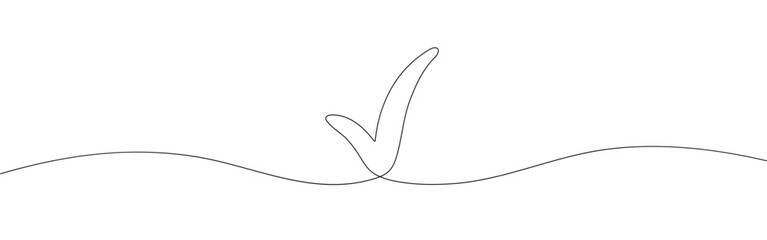Fototapeta premium Continuous line drawing of check mark. Tick one line icon. One line drawing background. Vector illustration