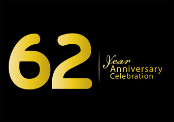 62 years anniversary celebration logotype gold color vector, 62th birthday logo, 62 number, anniversary year banner, anniversary design elements for invitation card and poster. number design vector