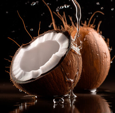 Coconut with waterdrops, ai art