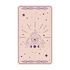 Tarot card with mystic eye pyramid isolated. Boho esoteric tarot card with eye and star. Vector illustration. Sacred geometry celestial triangle