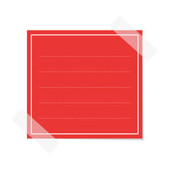 Square red sticky post note template. Taped office memo paper vector illustration.