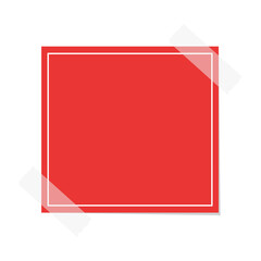 Square red sticky post note template. Taped office memo paper vector illustration.