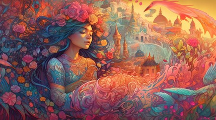 Illustration of abstract and fantasy art, AI generated.