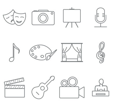 vector set of line art icons, linear art doodles isolated on white background