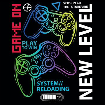 Typography gamer print with joystick. For boys graphic tees