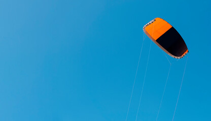 Wing Surfing Wind in the blue sky. Copy space.