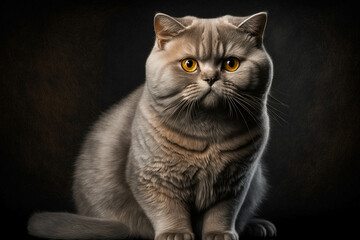 Obraz premium Beautiful British Shorthair Cat on a Dark Background - A Stunning Representation of the Classic Feline Breed