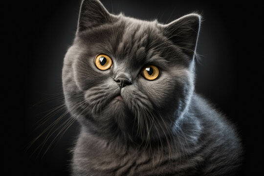 Beautiful British Shorthair Cat on a Dark Background - A Stunning Representation of the Classic Feline Breed