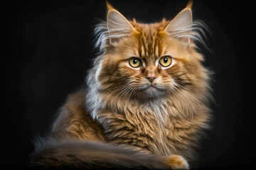 Majestic Cymric Breed Cat: A Rare Feline Beauty on a Dark Canvas