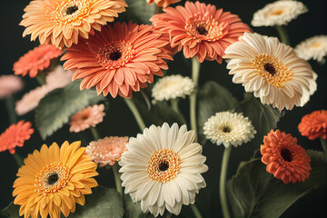Beautiful and ravishing floral garden in colorful blossom gerbera flowers vibrancy of springtime with insane realistic detail and texture of the petals and stems by Generative AI.