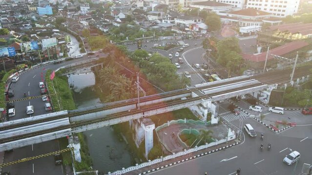 Aerial traffic with in railway bridge in Yogyakarta City.