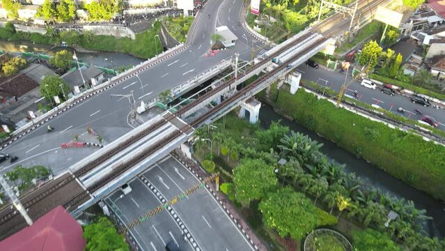 Aerial traffic with in railway bridge in Yogyakarta City.