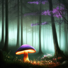 A glowing mushroom in a dark forest, concept art illustration wallpaper