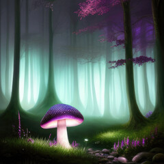A glowing mushroom in a dark forest, concept art illustration wallpaper