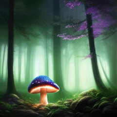 A glowing mushroom in a dark forest, concept art illustration wallpaper