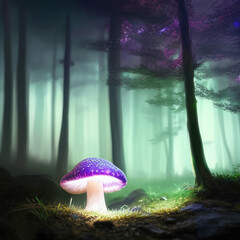 A glowing mushroom in a dark forest, concept art illustration wallpaper