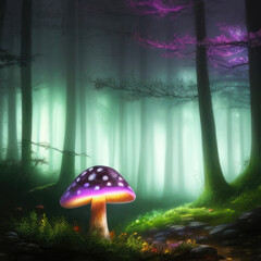 A glowing mushroom in a dark forest, concept art illustration wallpaper