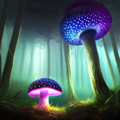 A glowing mushroom in a dark forest, concept art illustration wallpaper