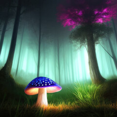 A glowing mushroom in a dark forest, concept art illustration wallpaper