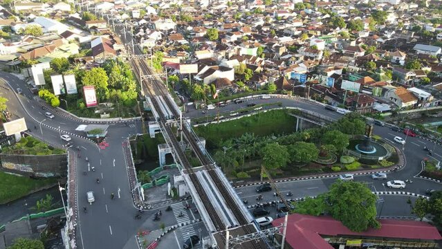 Aerial traffic with in railway bridge in Yogyakarta City.