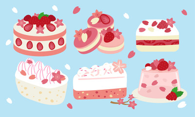 Series of seasonal cherry blossom dessert in flat color vector style set 2