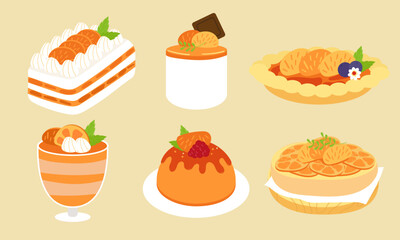 Series of orange dessert in flat color vector style Set 2